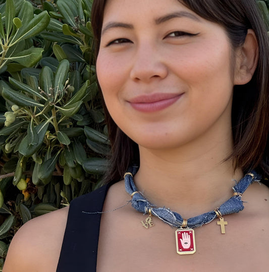 COLLAR BANDANA DENIM TAROT ROJO