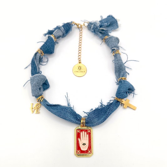 COLLAR BANDANA DENIM TAROT ROJO